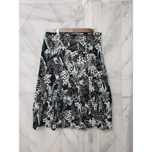 JM Collection Black Blue Floral Boho A Line Midi Skirt 14 - Picture 1 of 7